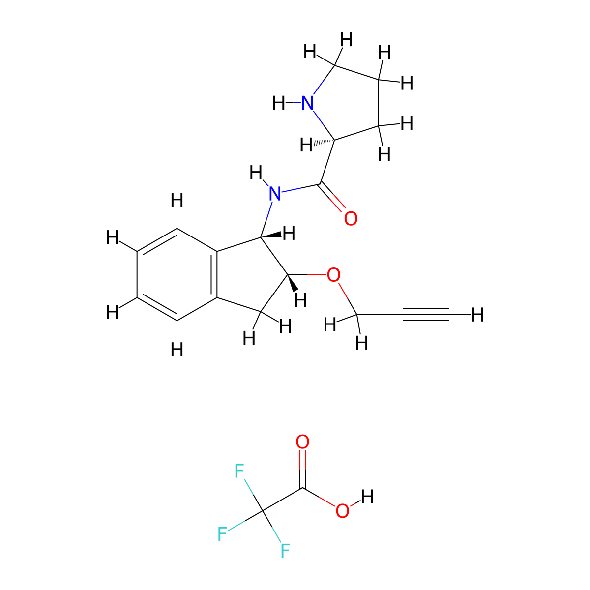 (S)-N-((1S,2R)-2-(prop-2-yn-1-yloxy)-2,3-dihydro-1H-inden-1-yl)pyrrolidine-2-carboxamide 2,2,2-trifluoroacetate molecular structure, CAS 1514922-97-4