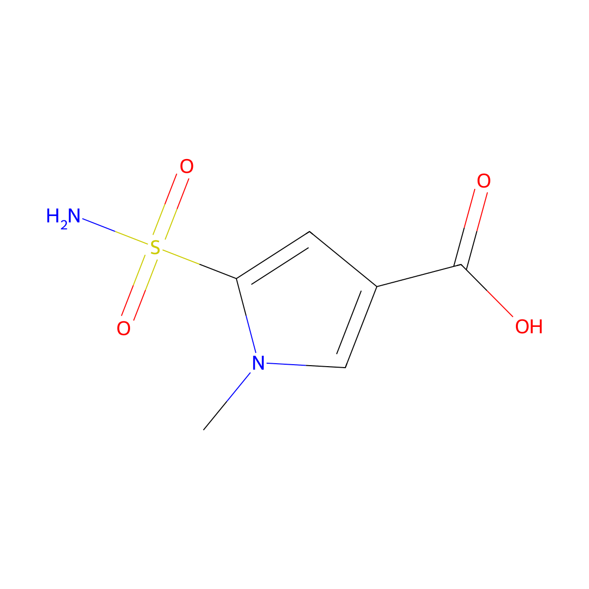 1-methyl-5-sulfamoyl-1H-pyrrole-3-carboxylic acid molecular structure, CAS 1515029-32-9