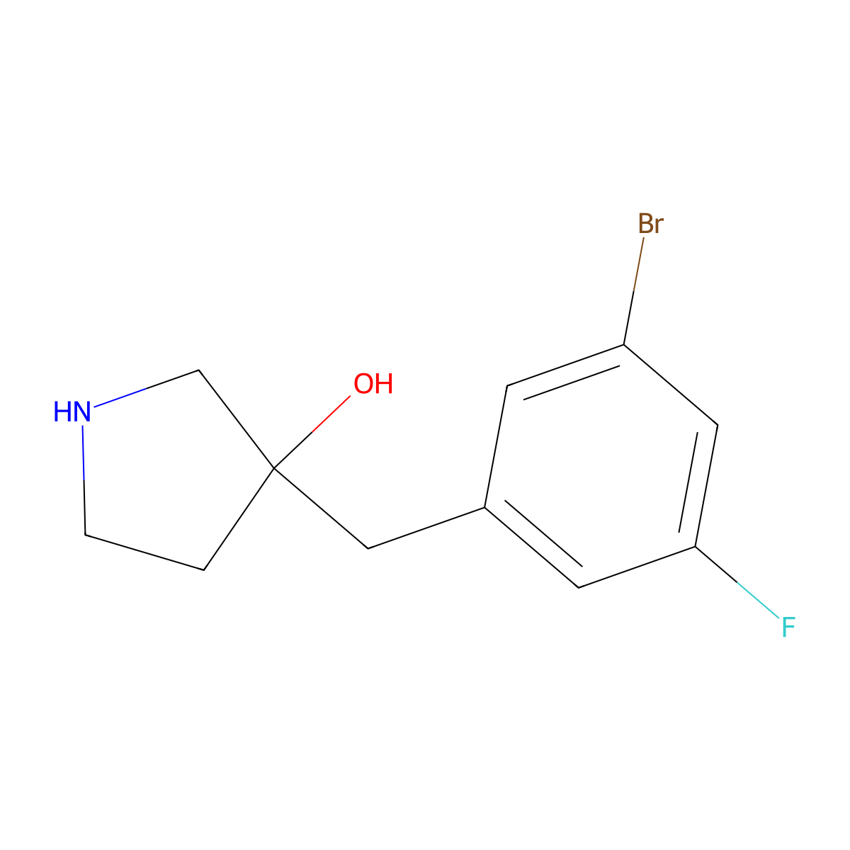 3-(3-Bromo-5-fluorobenzyl)pyrrolidin-3-ol molecular structure, CAS 1515119-28-4