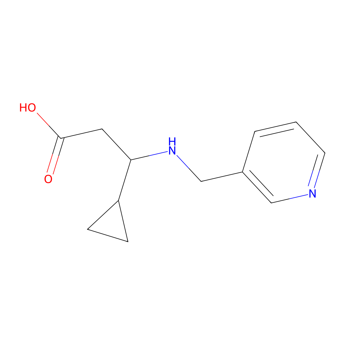 3-Cyclopropyl-3-{[(pyridin-3-yl)methyl]amino}propanoic acid molecular structure, CAS 1515162-10-3