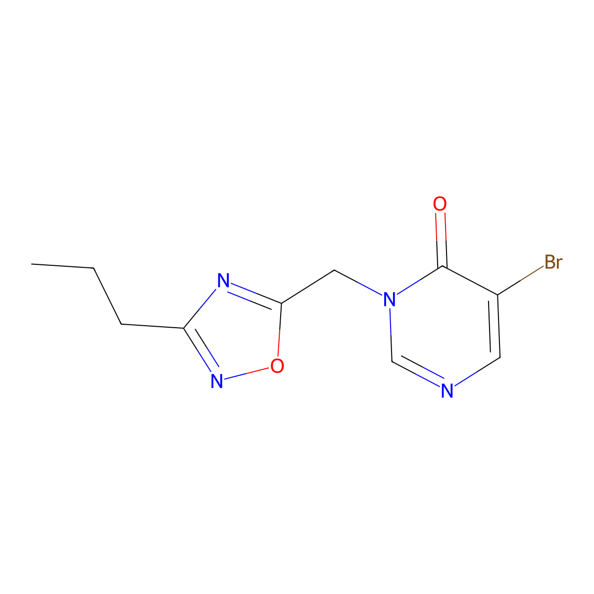 5-Bromo-3-[(3-propyl-1,2,4-oxadiazol-5-yl)methyl]-3,4-dihydropyrimidin-4-one molecular structure, CAS 1515197-31-5