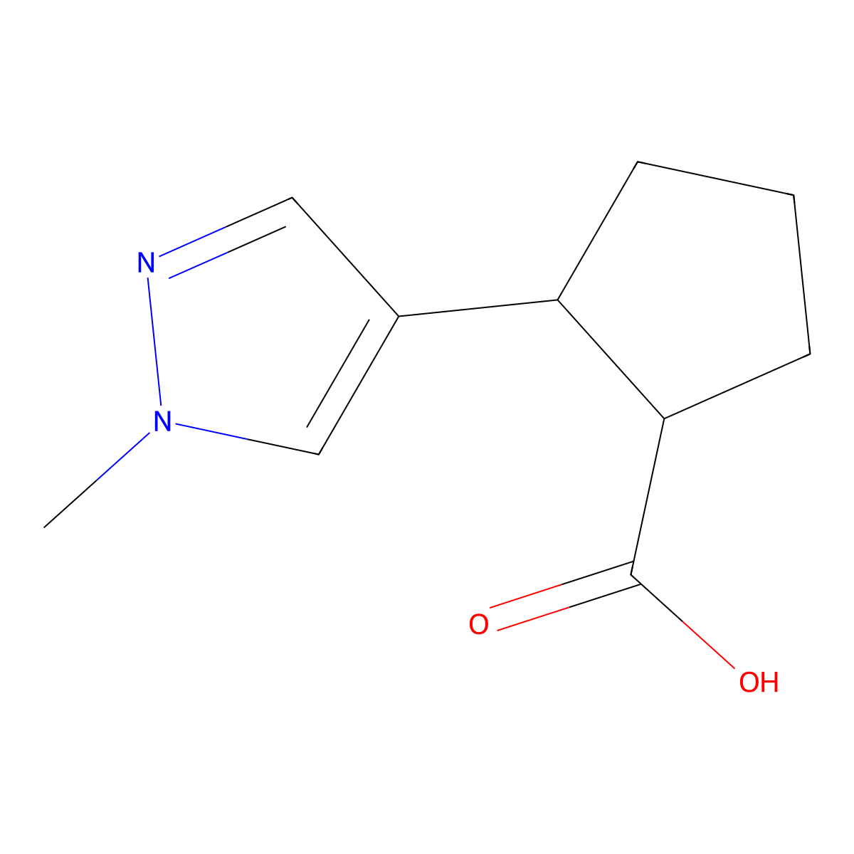 2-(1-methyl-1H-pyrazol-4-yl)cyclopentane-1-carboxylic acid molecular structure, CAS 1515243-89-6