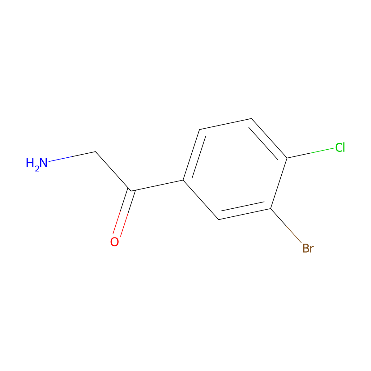 2-Amino-1-(3-bromo-4-chlorophenyl)ethan-1-one molecular structure, CAS 1515253-22-1