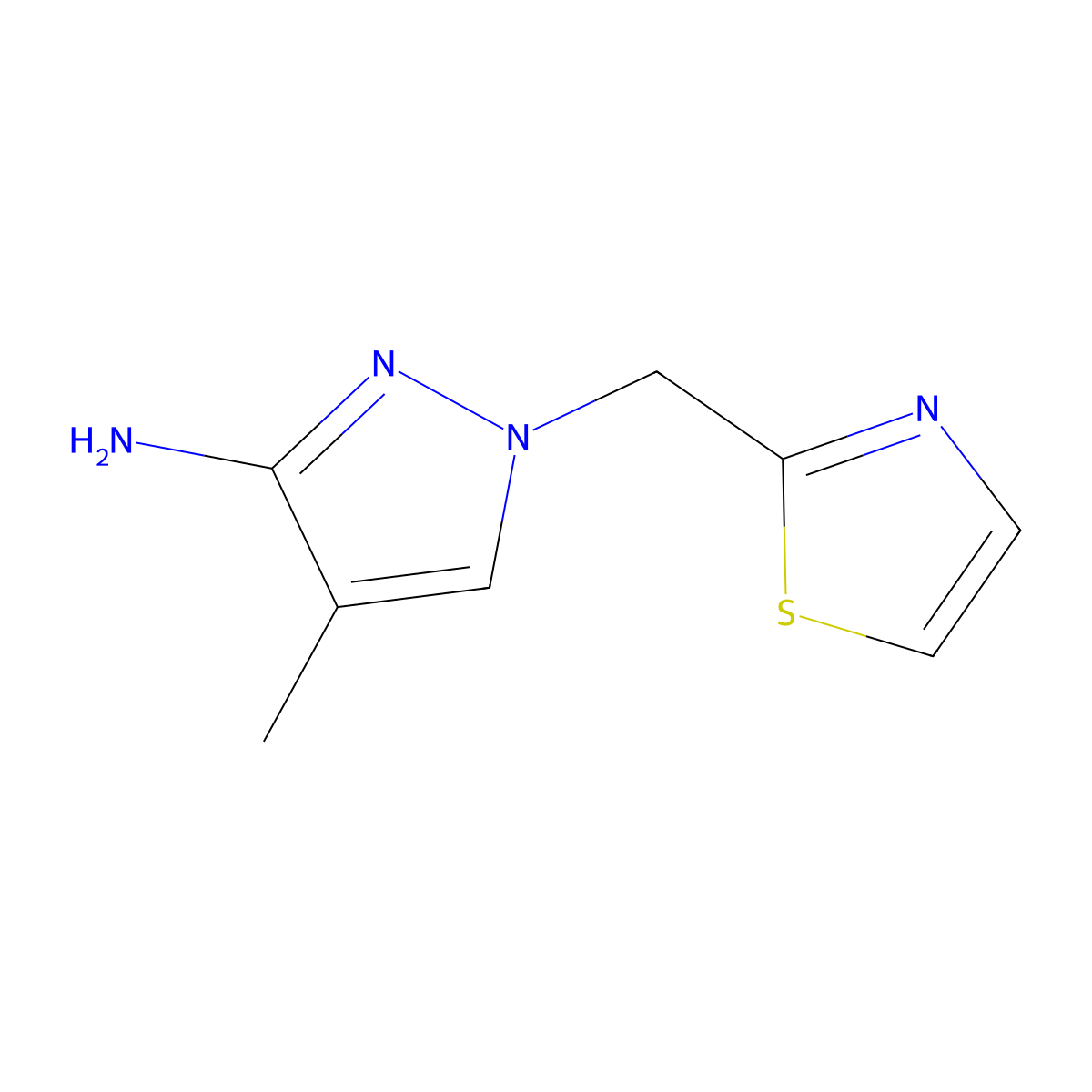4-methyl-1-[(1,3-thiazol-2-yl)methyl]-1H-pyrazol-3-amine molecular structure, CAS 1515276-94-4