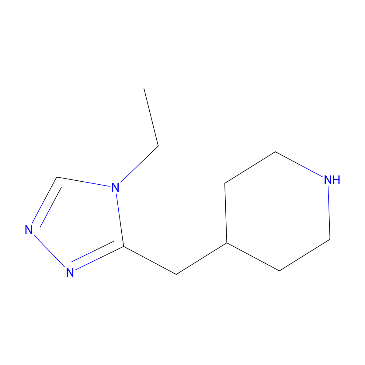 4-((4-ethyl-4H-1,2,4-triazol-3-yl)methyl)piperidine molecular structure, CAS 1515286-71-1