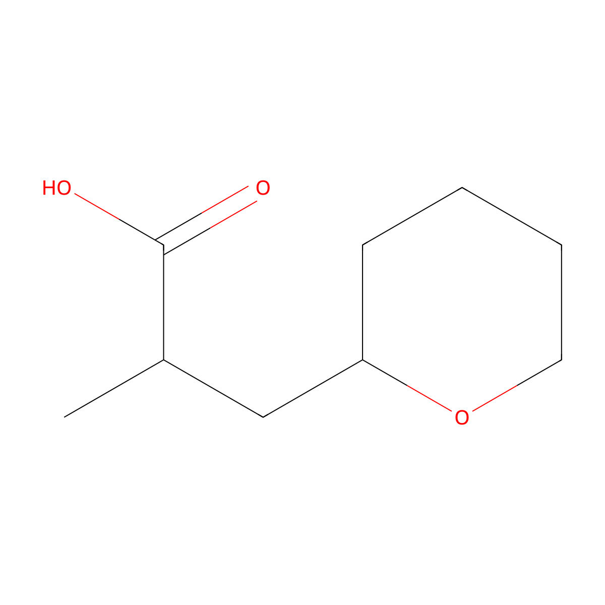 2-Methyl-3-(oxan-2-yl)propanoic acid molecular structure, CAS 1515405-79-4