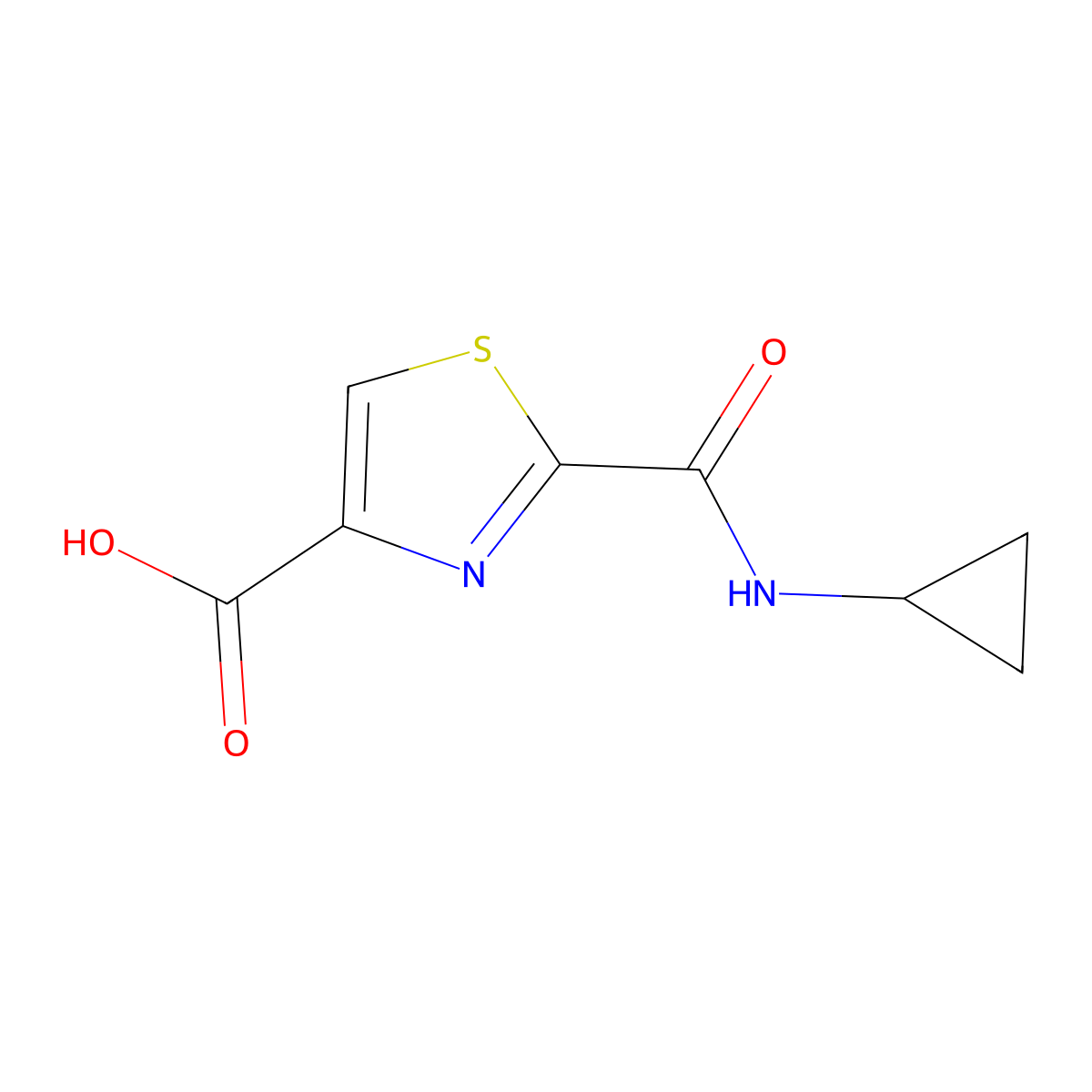2-(Cyclopropylcarbamoyl)-1,3-thiazole-4-carboxylic acid molecular structure, CAS 1515407-80-3