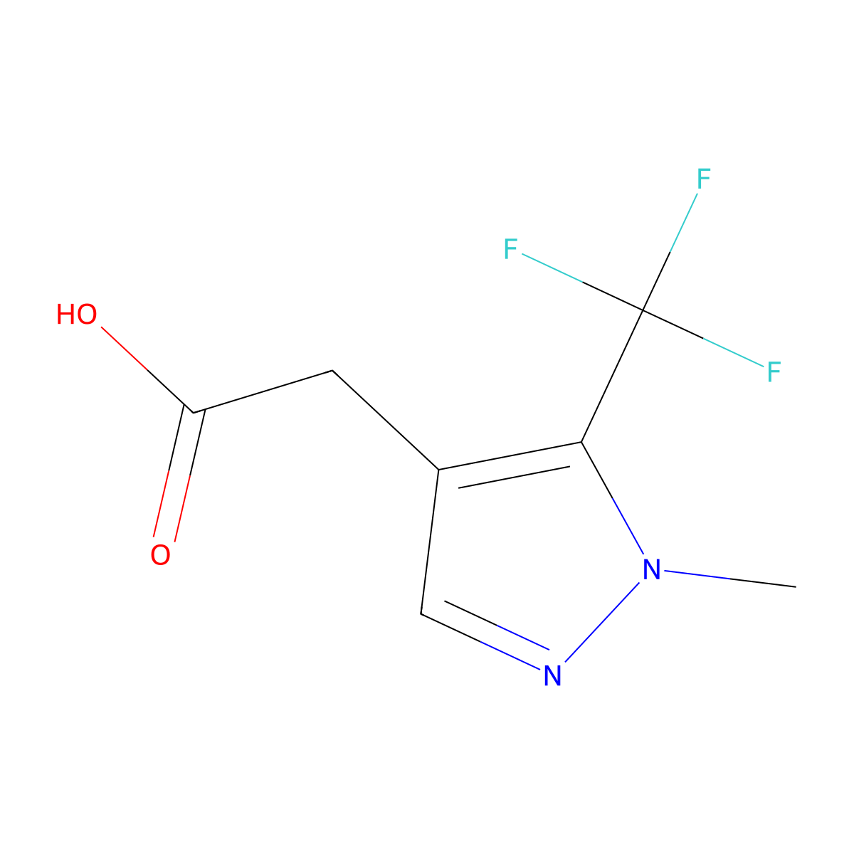 2-[1-methyl-5-(trifluoromethyl)-1H-pyrazol-4-yl]acetic acid molecular structure, CAS 1515490-32-0
