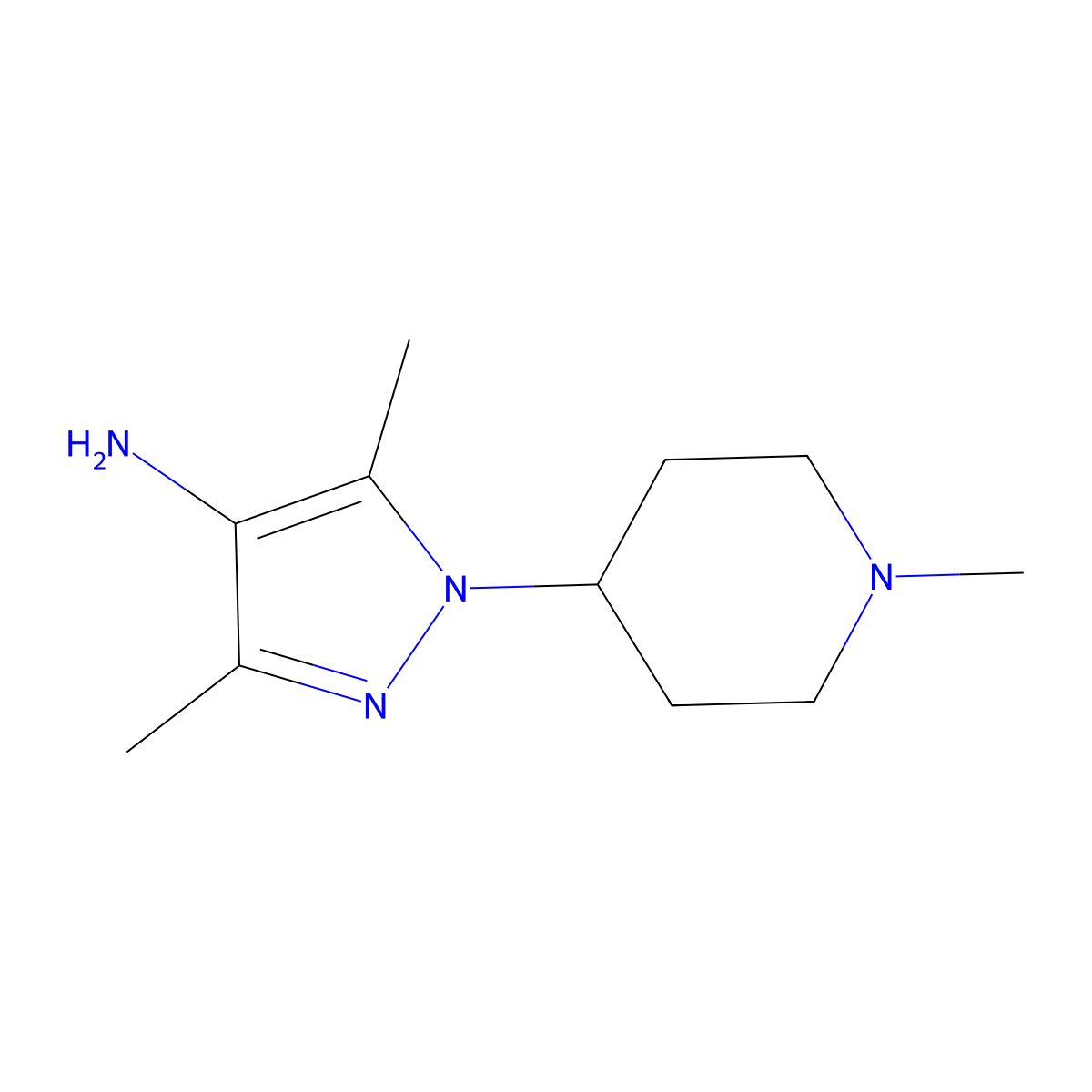 3,5-dimethyl-1-(1-methylpiperidin-4-yl)-1H-pyrazol-4-amine molecular structure, CAS 1515504-72-9