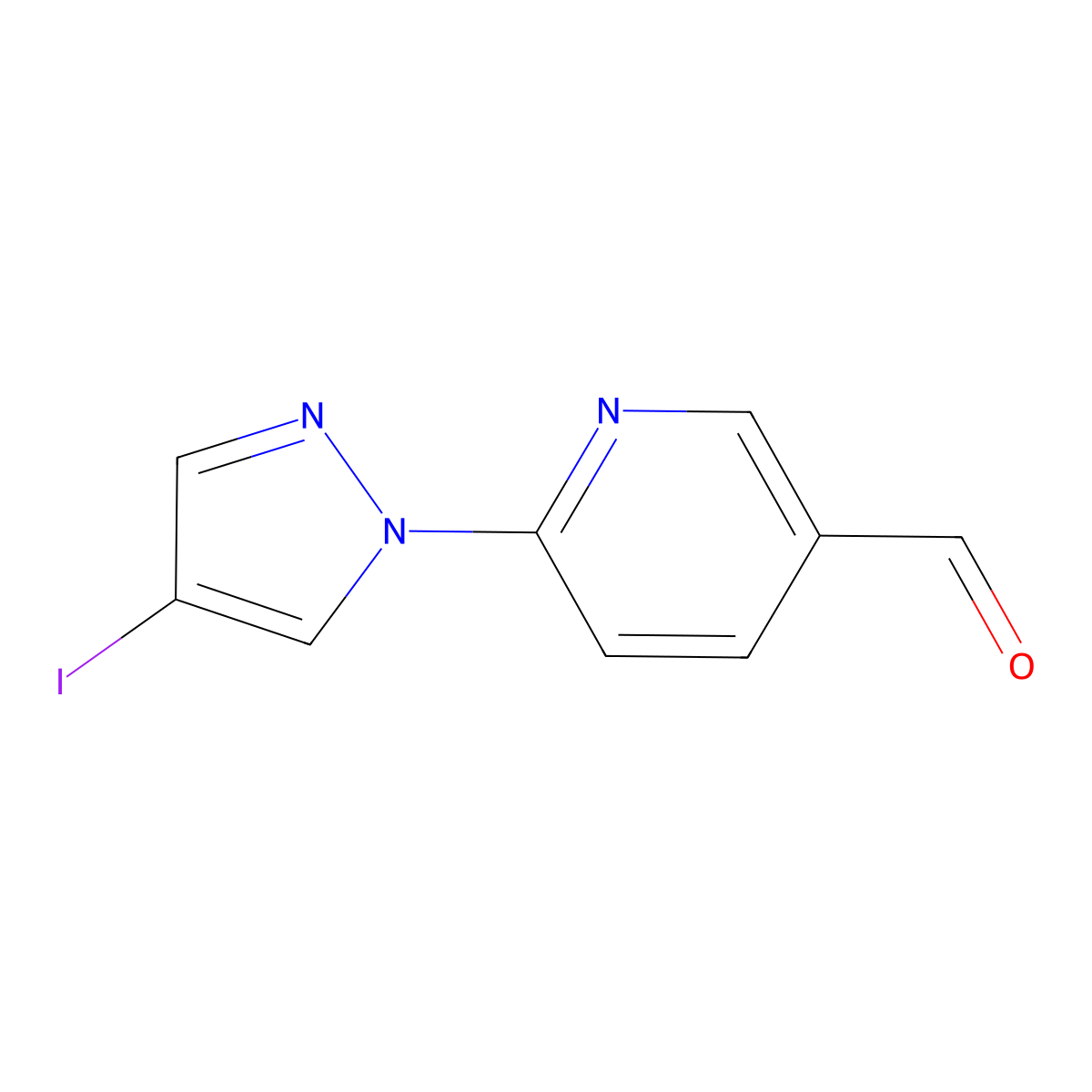 6-(4-Iodo-1H-pyrazol-1-YL)pyridine-3-carbaldehyde molecular structure, CAS 1515533-11-5