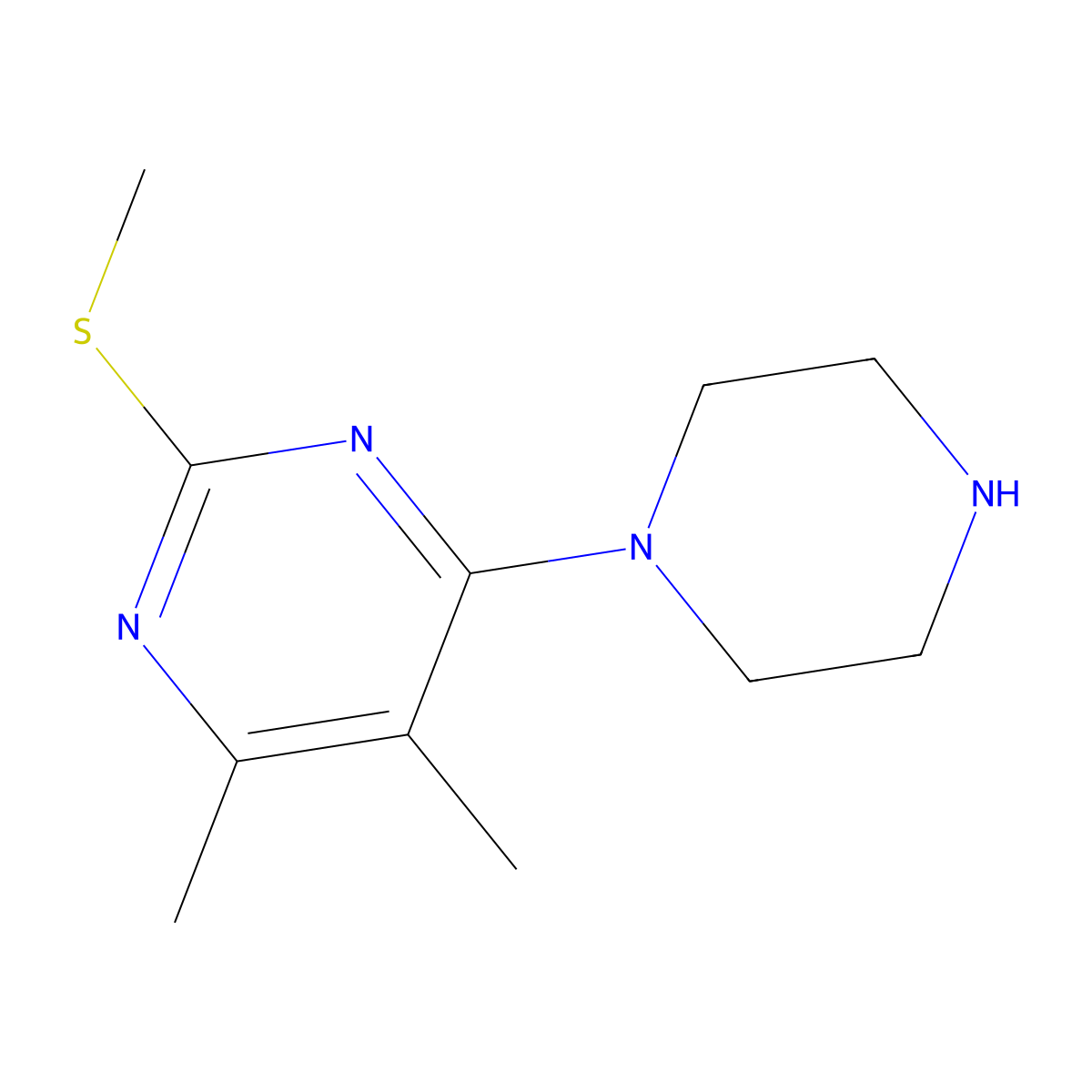 4,5-Dimethyl-2-(methylsulfanyl)-6-(piperazin-1-yl)pyrimidine molecular structure, CAS 1515545-20-6