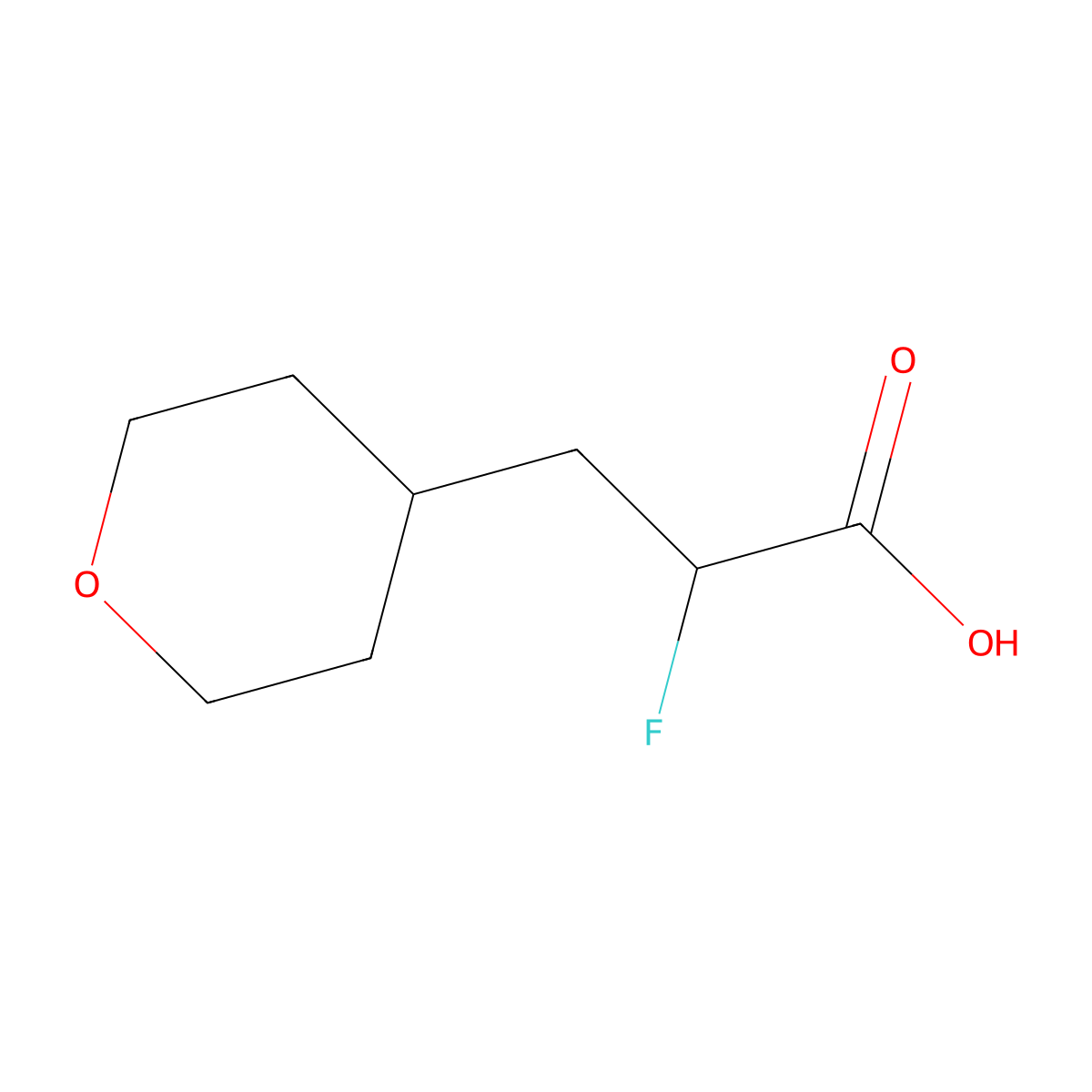 2-Fluoro-3-(oxan-4-yl)propanoic acid molecular structure, CAS 1515583-69-3
