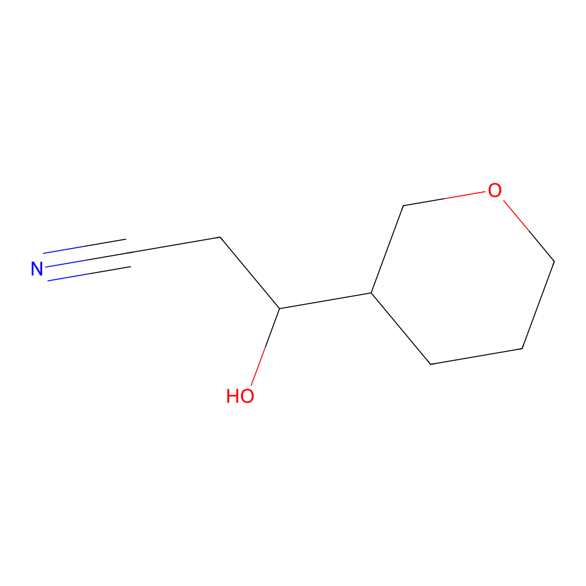 3-Hydroxy-3-(oxan-3-yl)propanenitrile molecular structure, CAS 1515600-97-1