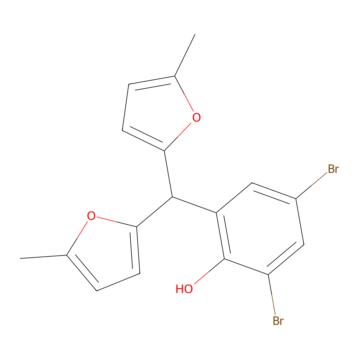 2-[Bis(5-methylfuran-2-yl)methyl]-4,6-dibromophenol molecular structure, CAS 151561-67-0