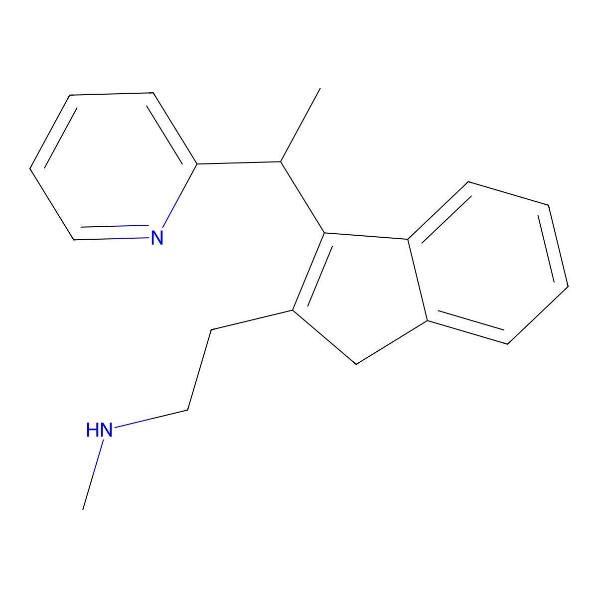 N-Methyl-2-(3-(1-pyridin-2-ylethyl)-1H-inden-2-yl)ethanamine molecular structure, CAS 151562-10-6