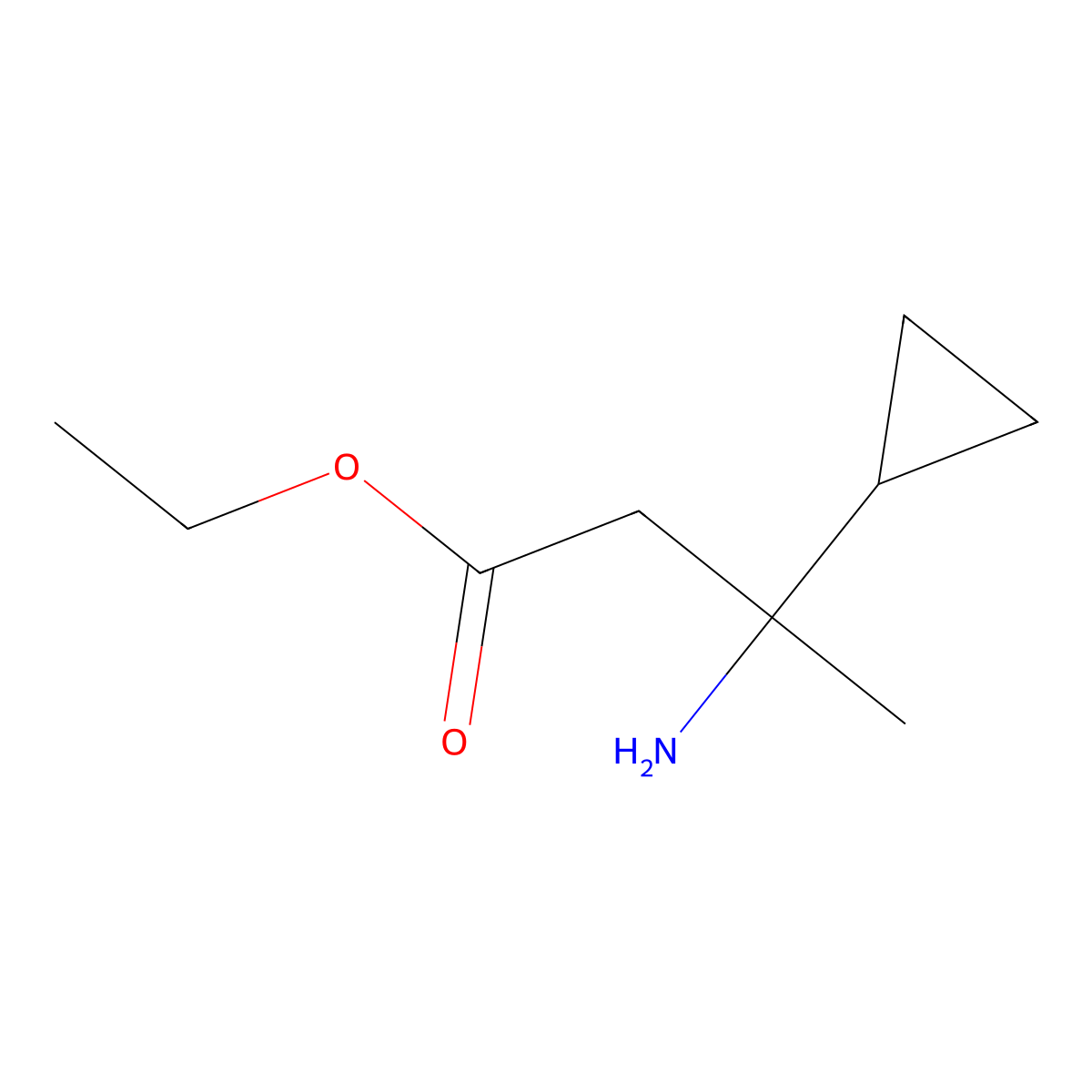 Ethyl 3-amino-3-cyclopropylbutanoate molecular structure, CAS 1515776-97-2