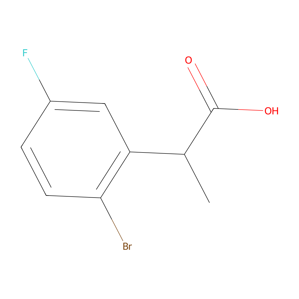 2-(2-Bromo-5-fluorophenyl)propanoic acid molecular structure, CAS 1515827-32-3