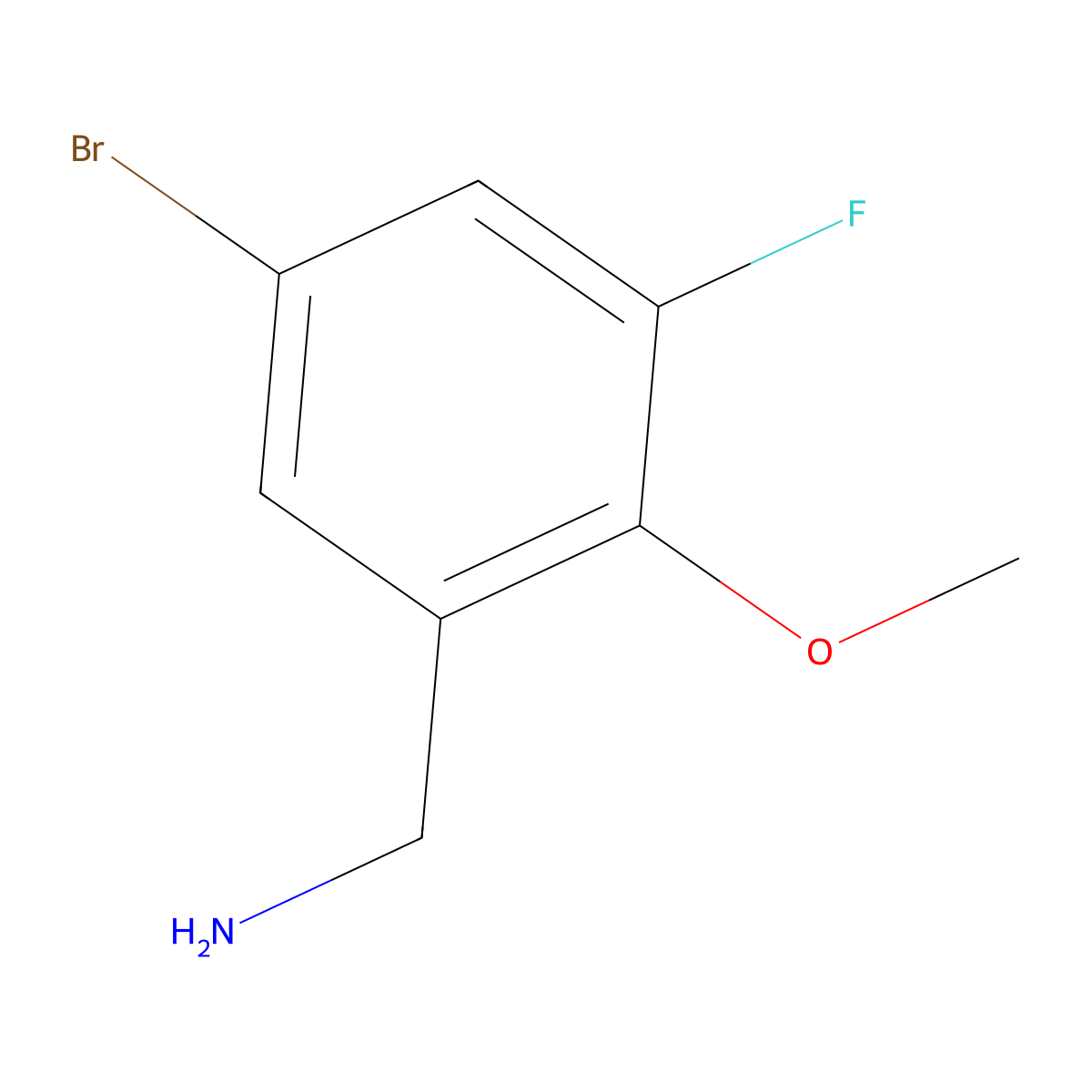 (5-Bromo-3-fluoro-2-methoxyphenyl)methanamine molecular structure, CAS 1515837-23-6