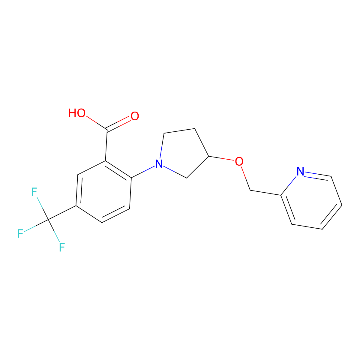 (S)-2-(3-(pyridin-2-ylmethoxy)pyrrolidin-1-yl)-5-(trifluoromethyl)benzoic acid molecular structure, CAS 1515856-92-4