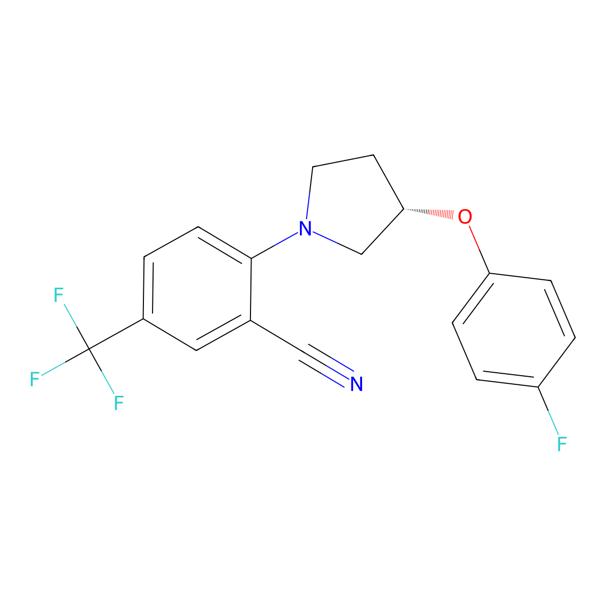 (S)-2-(3-(4-Fluorophenoxy)pyrrolidin-1-YL)-5-(trifluoromethyl)benzonitrile molecular structure, CAS 1515857-15-4