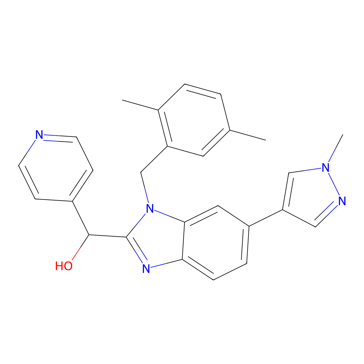 [1-[(2,5-Dimethylphenyl)methyl]-6-(1-methylpyrazol-4-yl)benzimidazol-2-yl]-pyridin-4-ylmethanol molecular structure, CAS 1515888-53-5