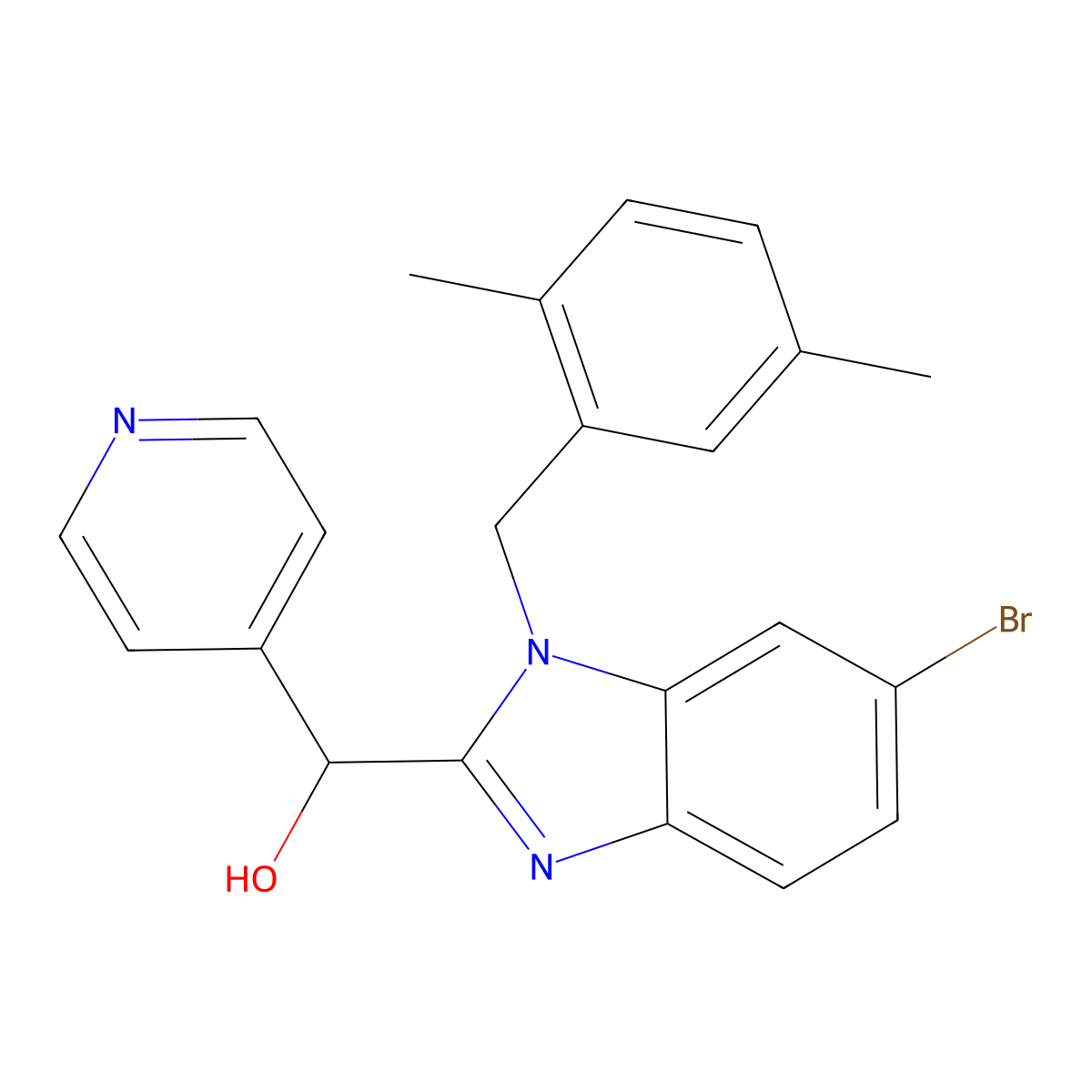 (6-bromo-1-(2,5-dimethylbenzyl)-1H-benzo[d]imidazol-2-yl)(pyridin-4-yl)methanol molecular structure, CAS 1515919-07-9