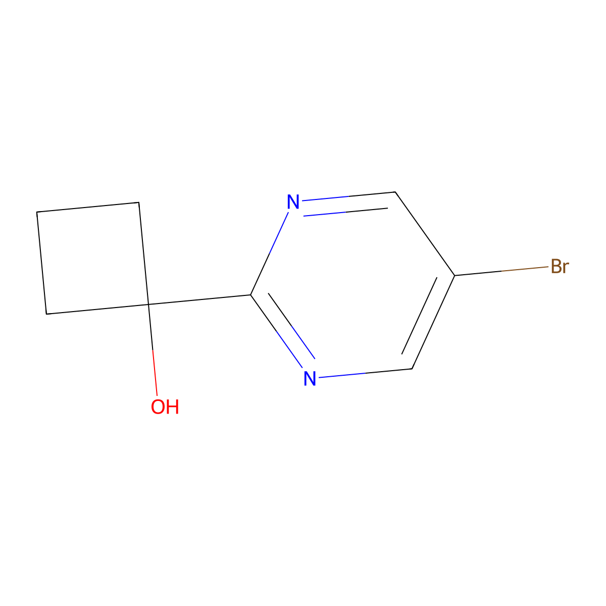 1-(5-Bromopyrimidin-2-yl)cyclobutanol molecular structure, CAS 1515923-39-3