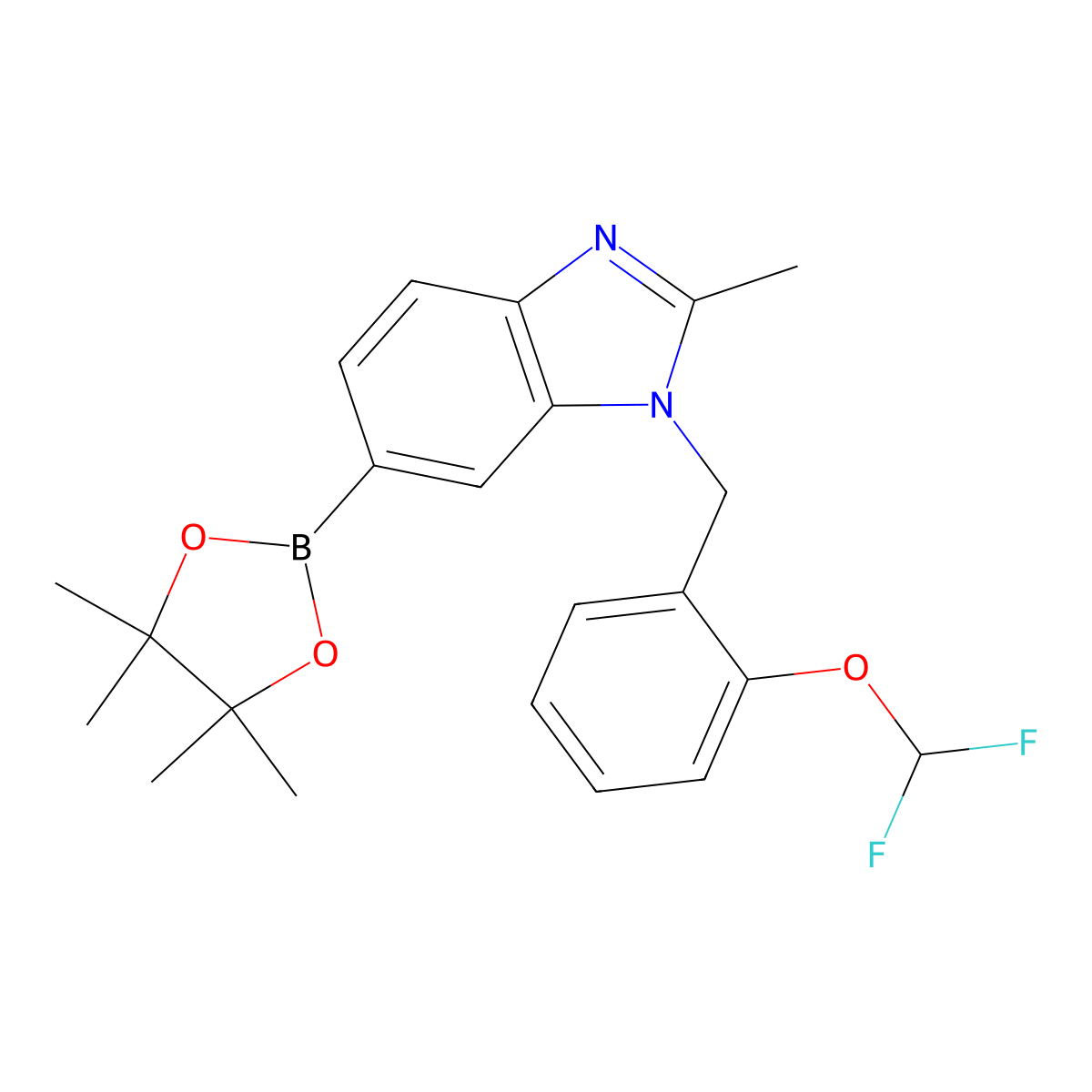 1-[2-(Difluoromethoxy)benzyl]-2-methyl-6-(4,4,5,5-tetramethyl-1,3,2-dioxaborolan-2-yl)-1H-benzimidazole molecular structure, CAS 1515924-46-5