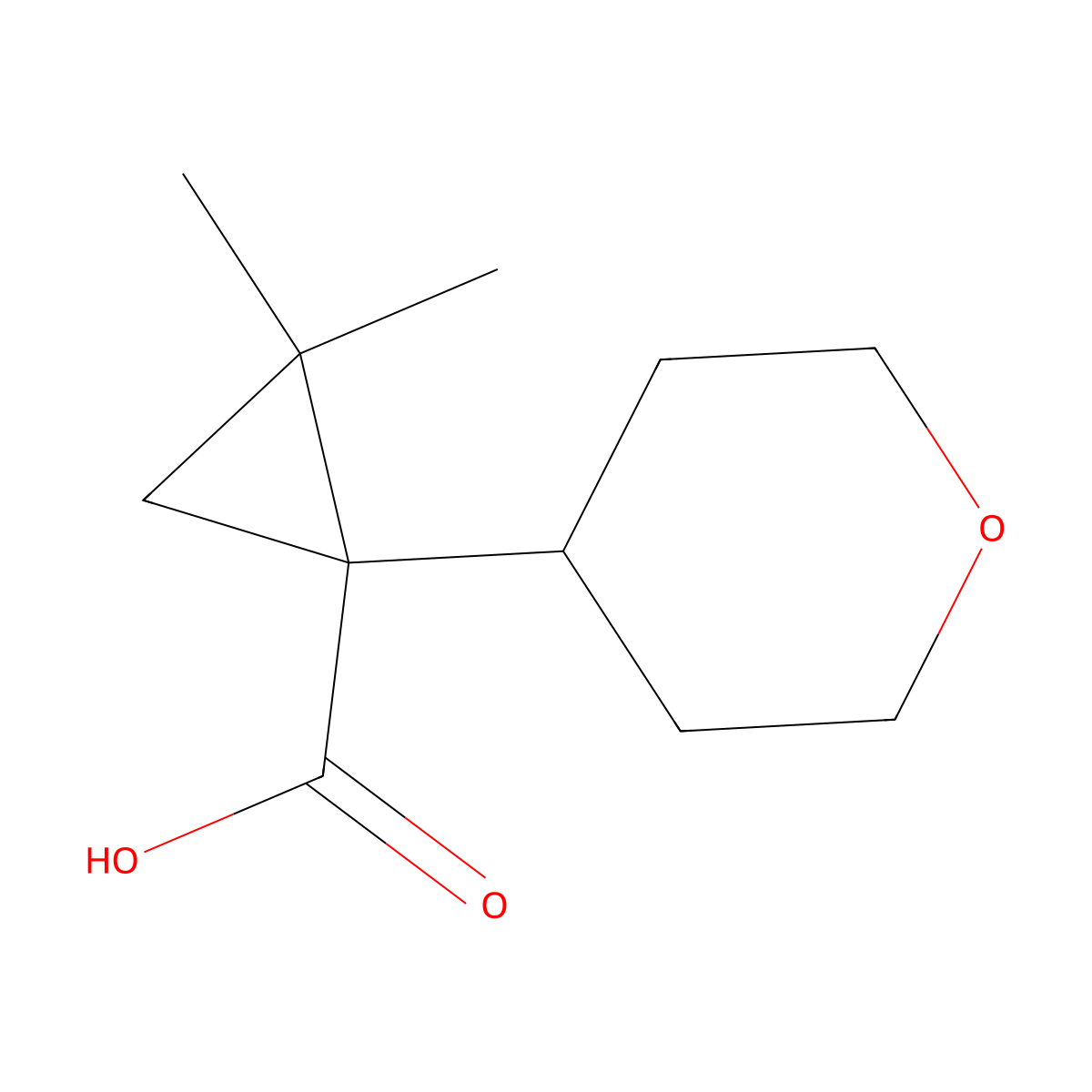 2,2-Dimethyl-1-(oxan-4-yl)cyclopropane-1-carboxylic acid molecular structure, CAS 1515964-16-5