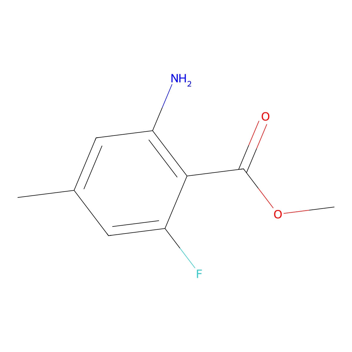 Methyl 2-amino-6-fluoro-4-methylbenzoate molecular structure, CAS 1515977-56-6