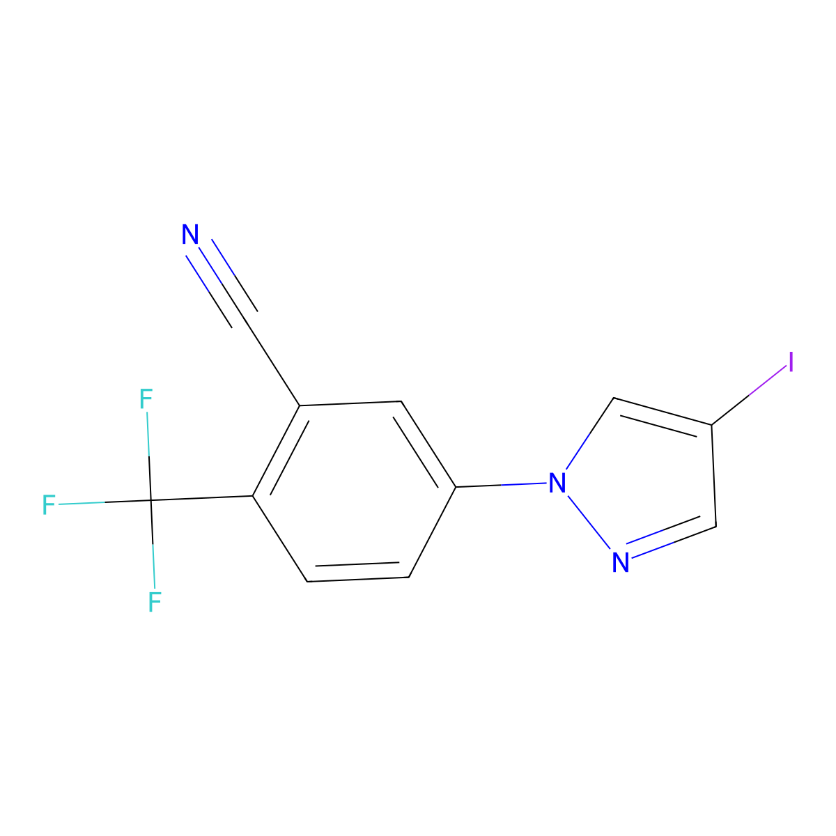 5-(4-iodo-1H-pyrazol-1-yl)-2-(trifluoromethyl)benzonitrile molecular structure, CAS 1515977-87-3