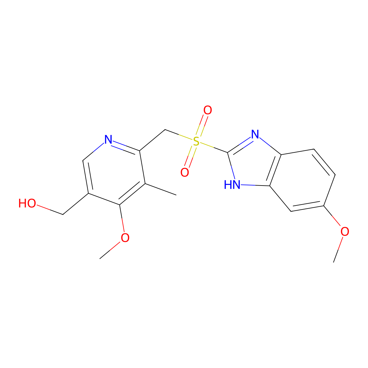 3-Pyridinemethanol, 4-methoxy-6-(((6-methoxy-1H-benzimidazol-2-yl)sulfonyl)methyl)-5-methyl- molecular structure, CAS 151602-51-6