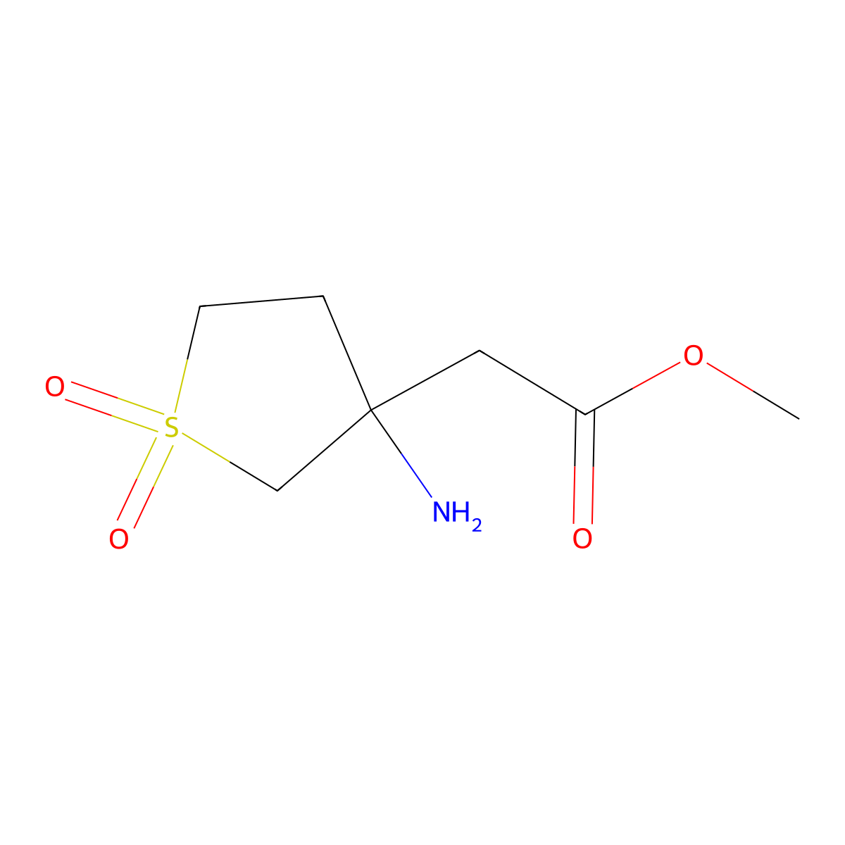 Methyl 2-(3-amino-1,1-dioxidotetrahydrothiophen-3-yl)acetate molecular structure, CAS 1516050-12-6