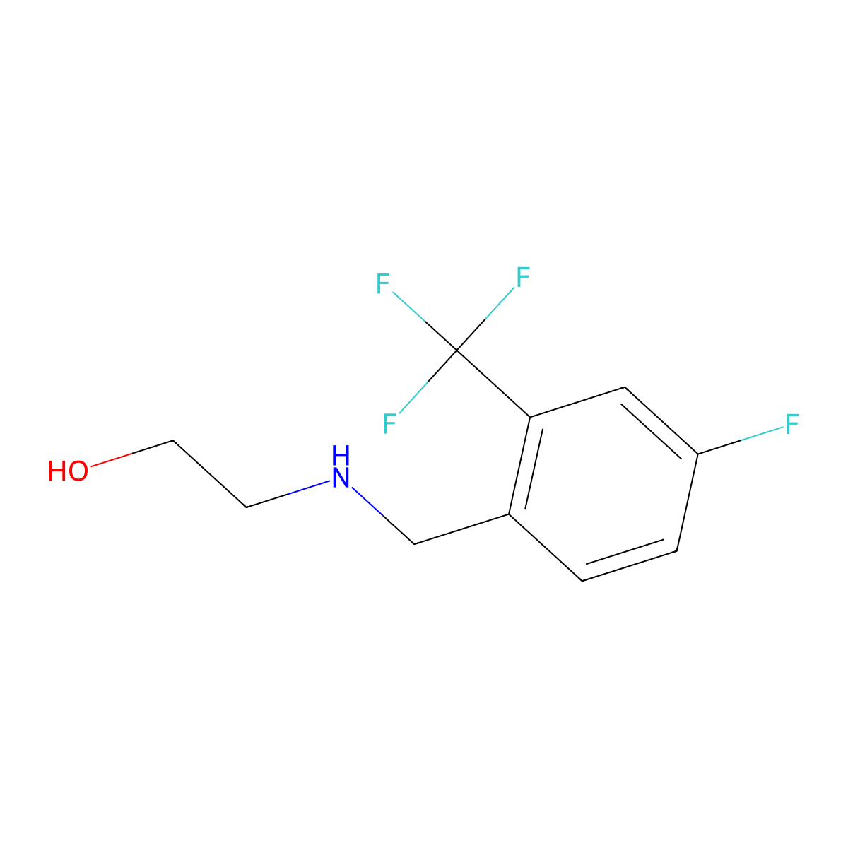 2-({[4-Fluoro-2-(trifluoromethyl)phenyl]methyl}amino)ethan-1-ol molecular structure, CAS 1516051-09-4