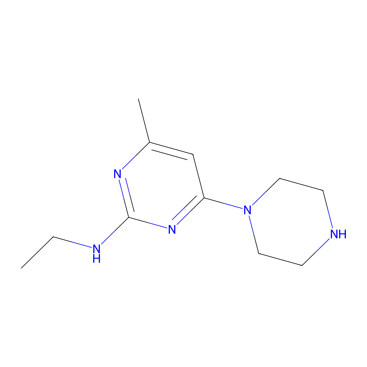 N-ethyl-4-methyl-6-(piperazin-1-yl)pyrimidin-2-amine molecular structure, CAS 1516086-00-2