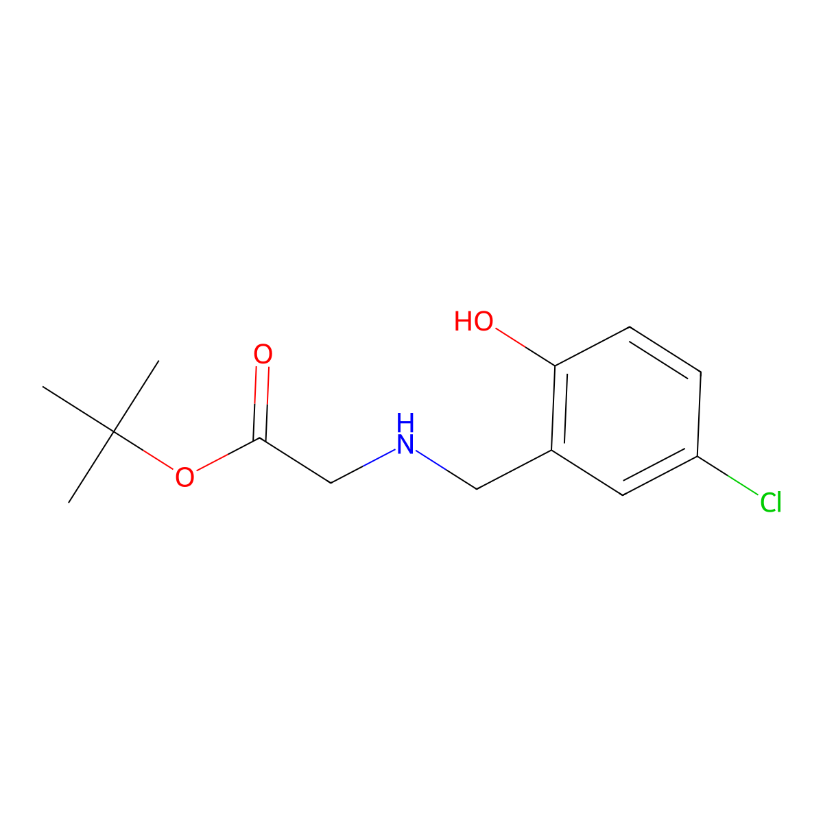 Tert-butyl 2-{[(5-chloro-2-hydroxyphenyl)methyl]amino}acetate molecular structure, CAS 1516094-30-6