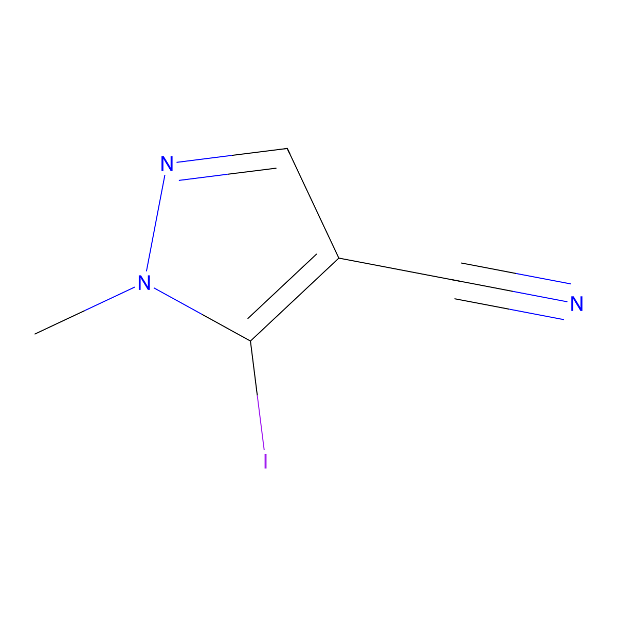 5-iodo-1-methyl-1H-pyrazole-4-carbonitrile molecular structure, CAS 1516303-92-6