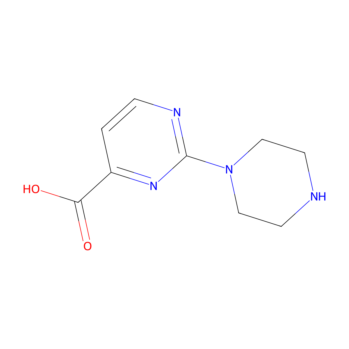 2-(Piperazin-1-yl)pyrimidine-4-carboxylic acid molecular structure, CAS 1516342-01-0