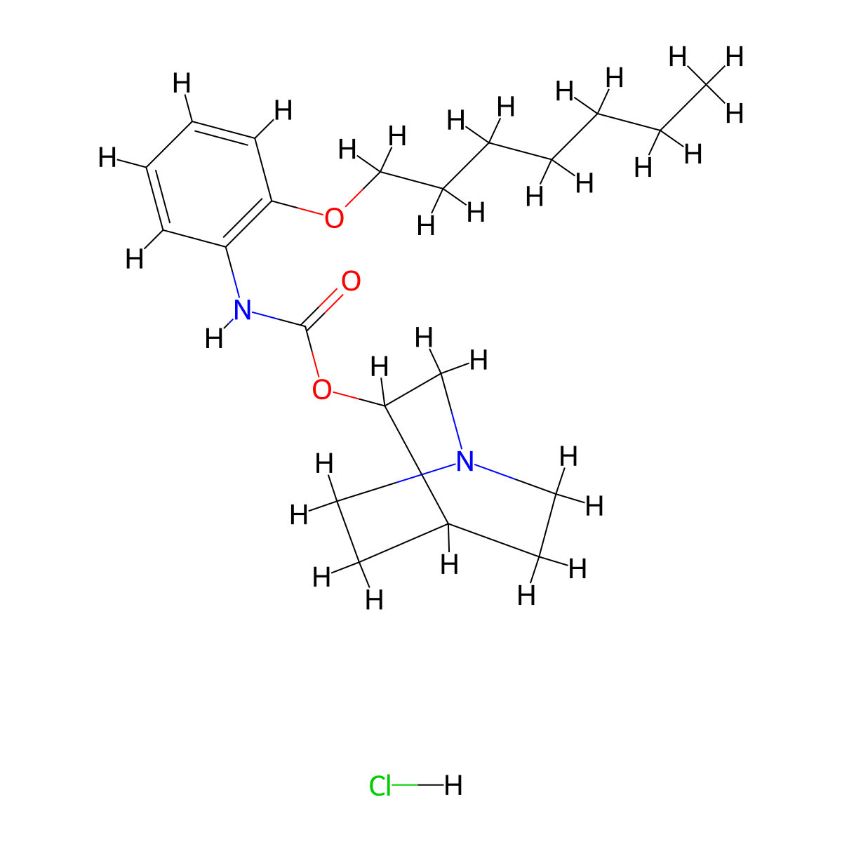 Carbamic acid, (2-(heptyloxy)phenyl)-, 1-azabicyclo(2.2.2)oct-3-yl ester, monohydrochloride molecular structure, CAS 151643-51-5