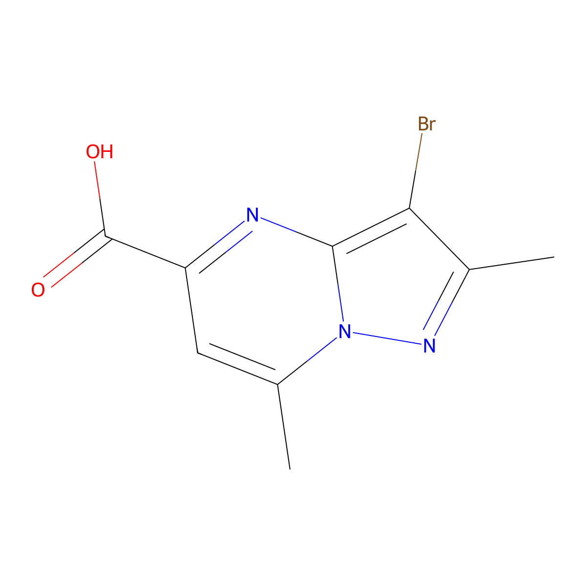 3-Bromo-2,7-dimethylpyrazolo[1,5-a]pyrimidine-5-carboxylic acid molecular structure, CAS 1516465-95-4