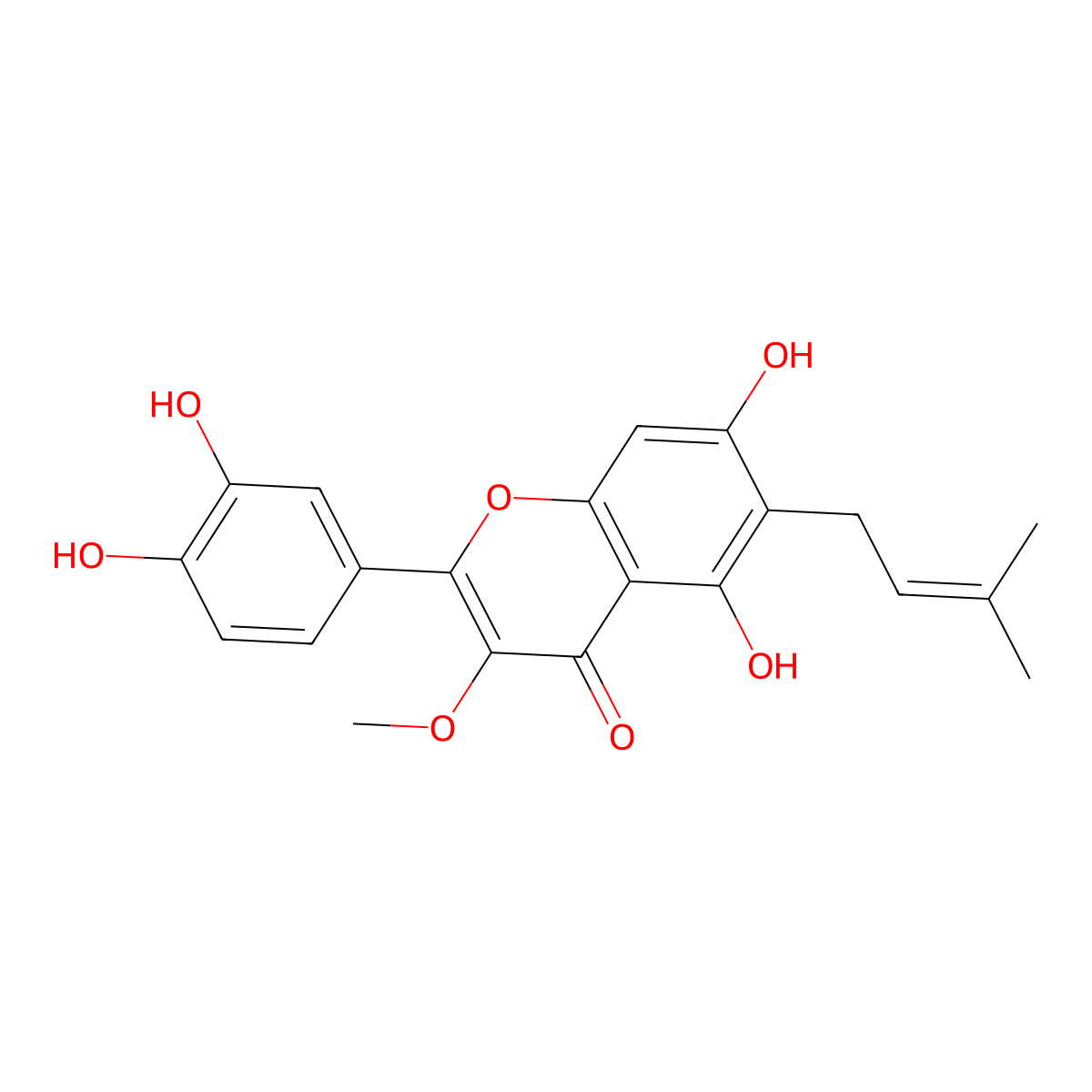 5,7,3',4'-Tetrahydroxy-3-methoxy-6-prenylflavone molecular structure, CAS 151649-34-2