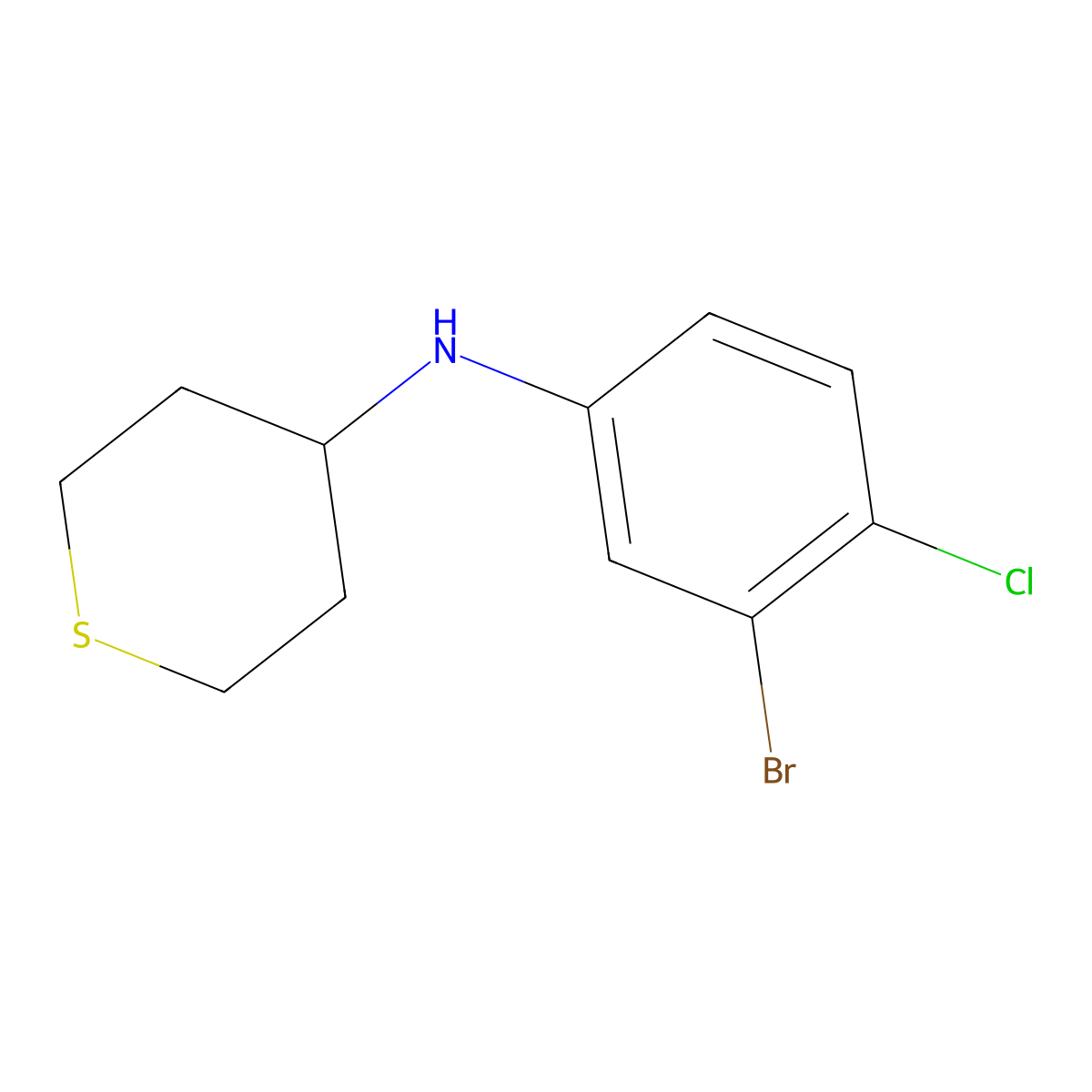 N-(3-Bromo-4-chlorophenyl)thian-4-amine molecular structure, CAS 1516511-34-4