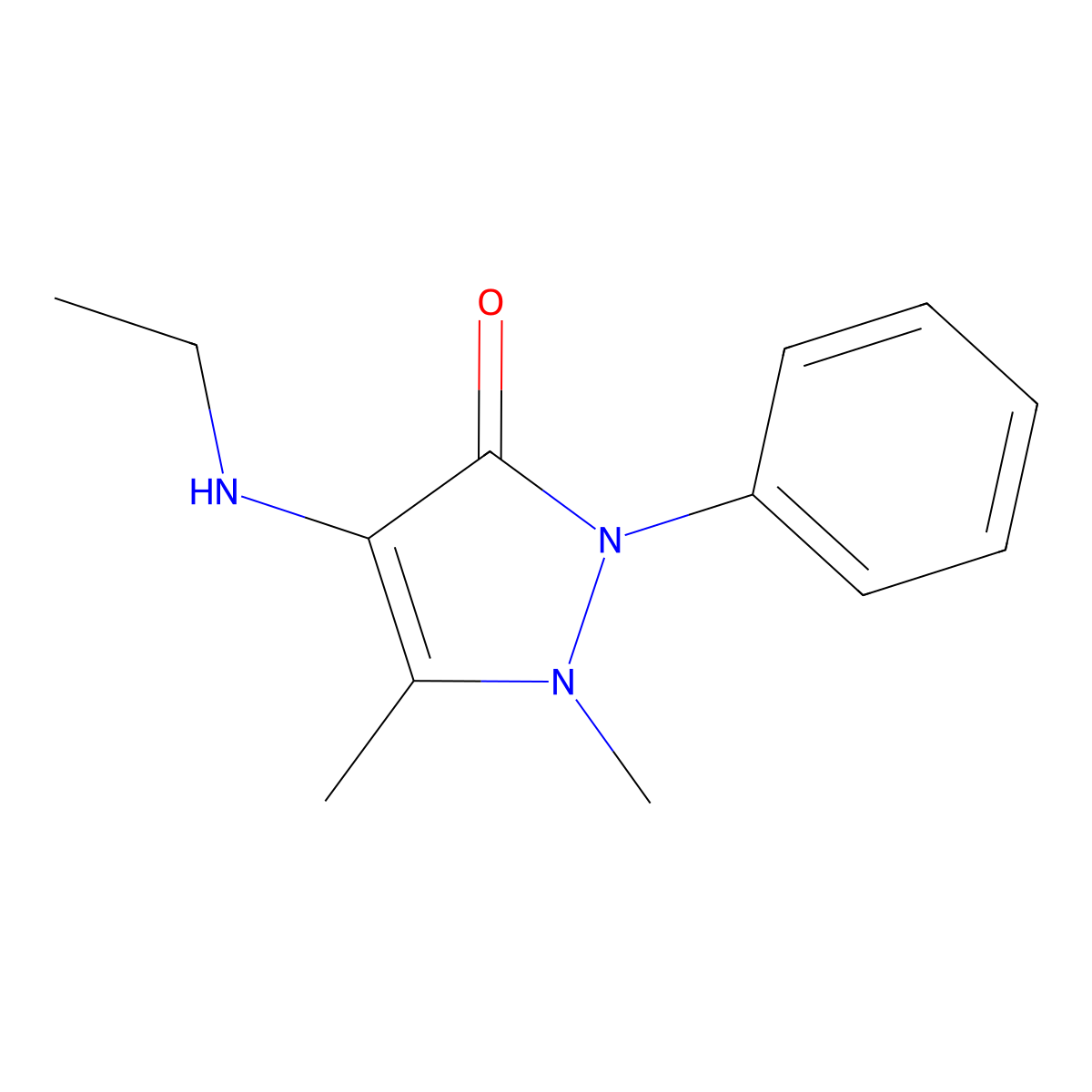 Antipyrine, 4-(ethylamino)- molecular structure, CAS 15166-10-6