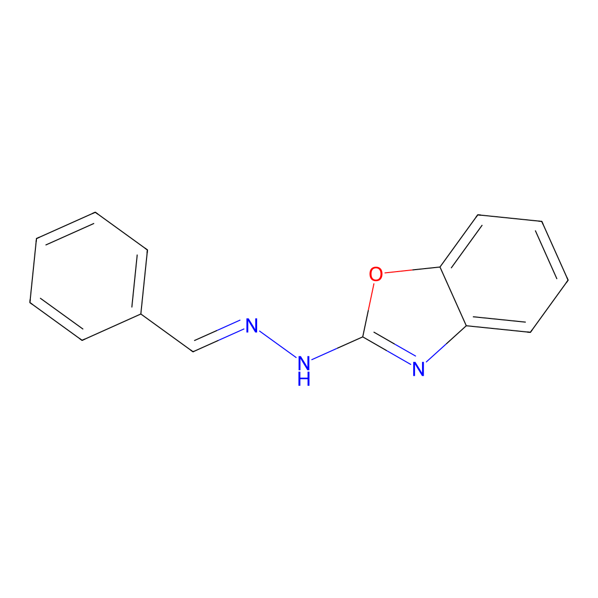 2-[(Z)-2-(phenylmethylidene)hydrazin-1-yl]-1,3-benzoxazole molecular structure, CAS 15166-39-9