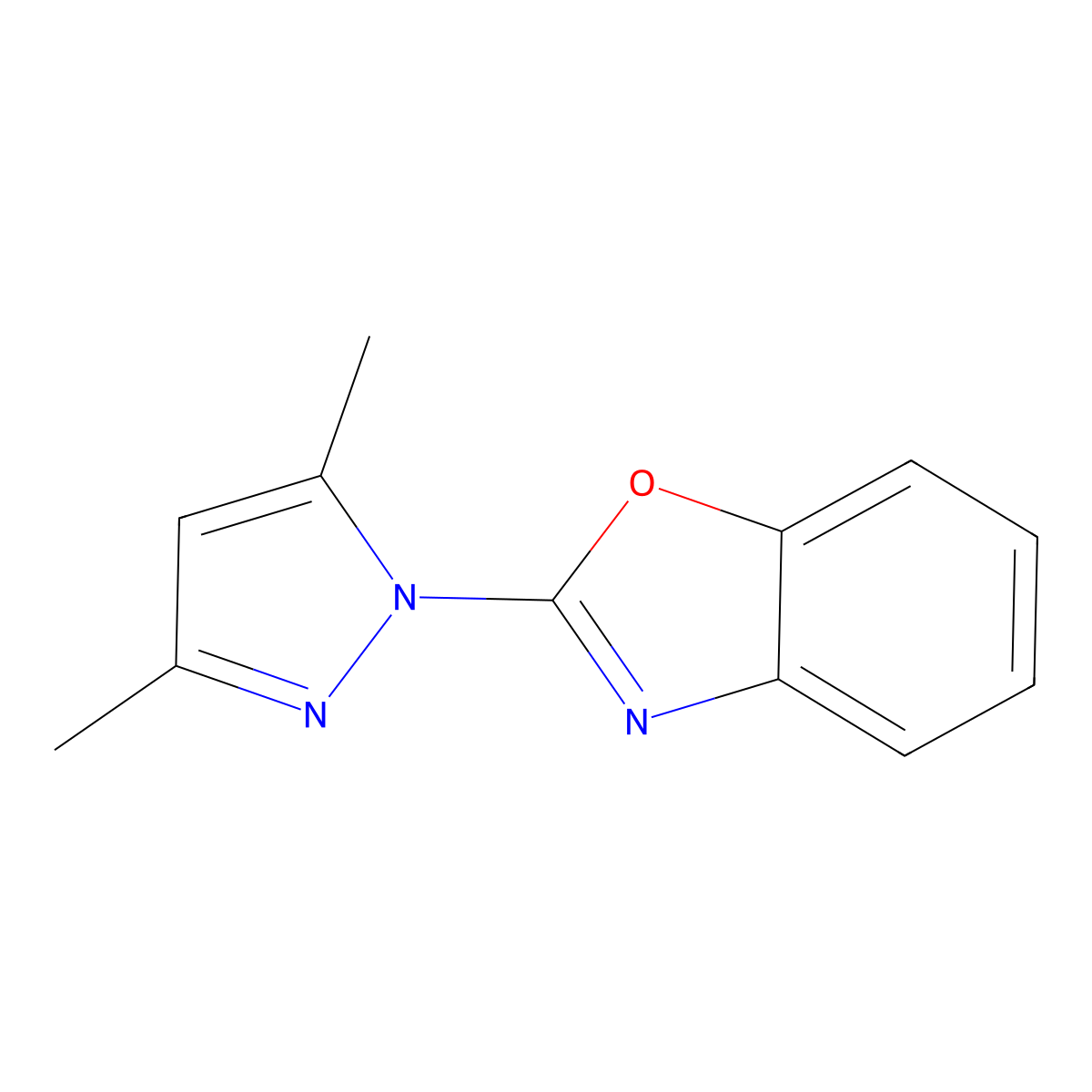 1-(2-Benzoxazolyl)-3,5-dimethylpyrazole molecular structure, CAS 15166-40-2