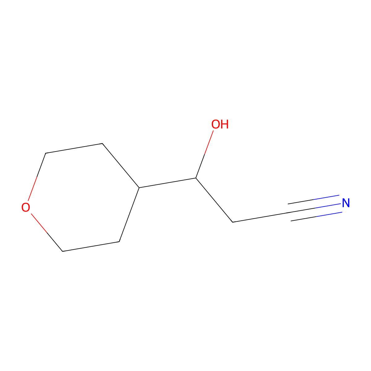 3-Hydroxy-3-(oxan-4-yl)propanenitrile molecular structure, CAS 1516619-31-0