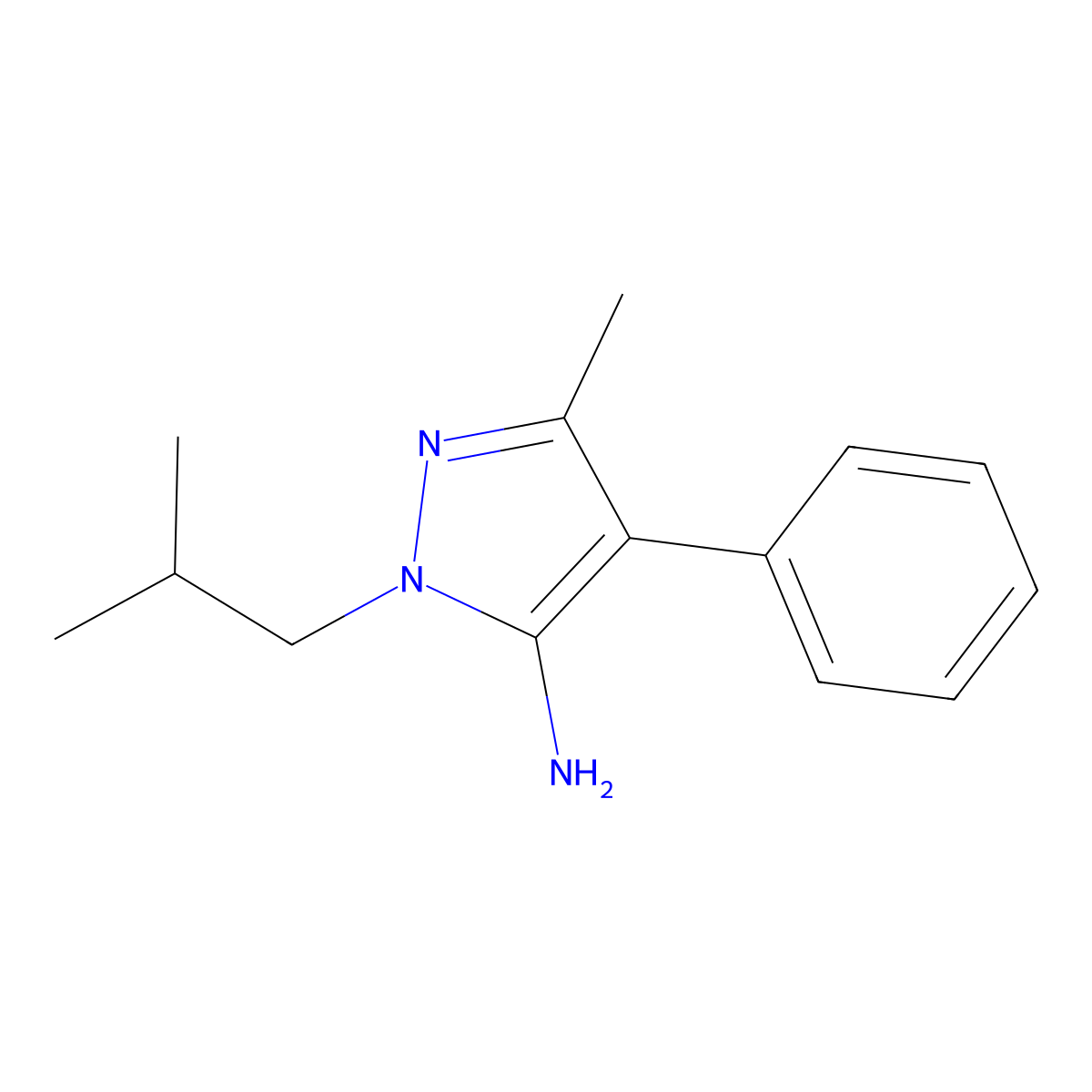 3-methyl-1-(2-methylpropyl)-4-phenyl-1H-pyrazol-5-amine molecular structure, CAS 1516651-41-4