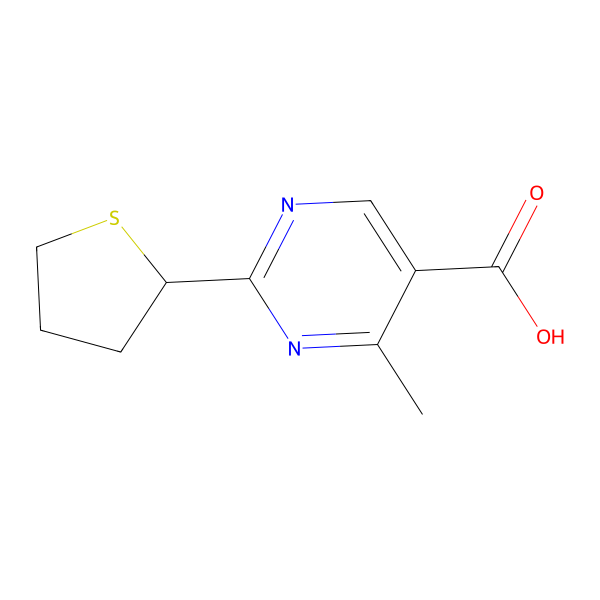 4-Methyl-2-(thiolan-2-yl)pyrimidine-5-carboxylic acid molecular structure, CAS 1516759-98-0