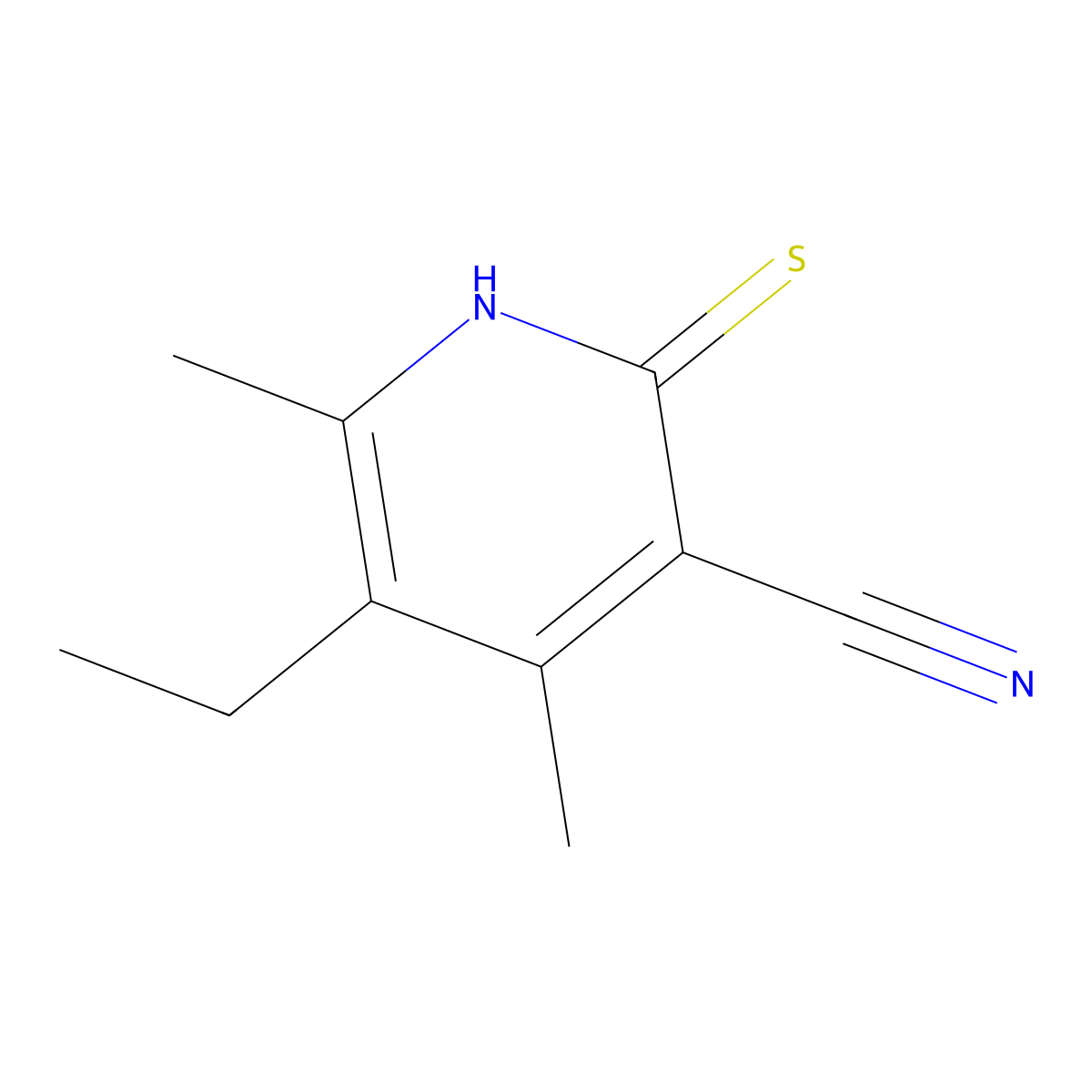 5-ethyl-4,6-dimethyl-2-sulfanylidene-1H-pyridine-3-carbonitrile molecular structure, CAS 151693-66-2