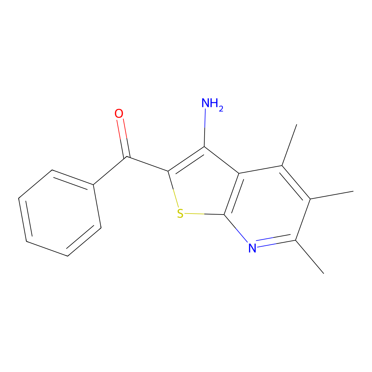 (3-Amino-4,5,6-trimethylthieno[2,3-b]pyridin-2-yl)(phenyl)methanone molecular structure, CAS 151693-80-0